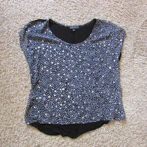 NWOT Forever 21+ 1X Black Gray Silver Metallic Shimmer Sheer Chiffon Front Top